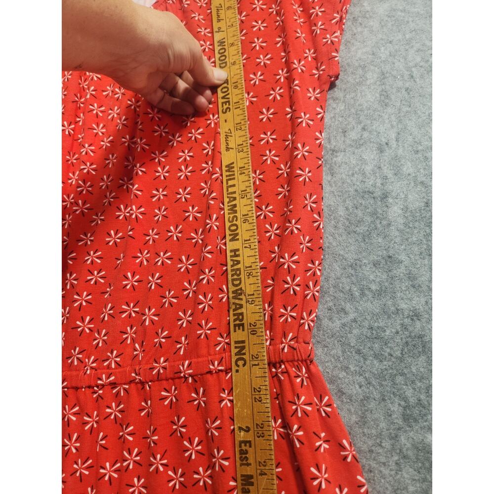 D&Co Denim & Company Red Floral Print Midi Dress Women's Medium Short Sleeve - Picture 9 of 9